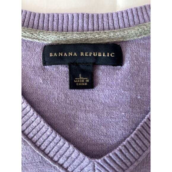 Banana Republic Men Silk Linen Blend V-Neck Sweater Lavender Preppy Casual Large - Picture 7 of 8